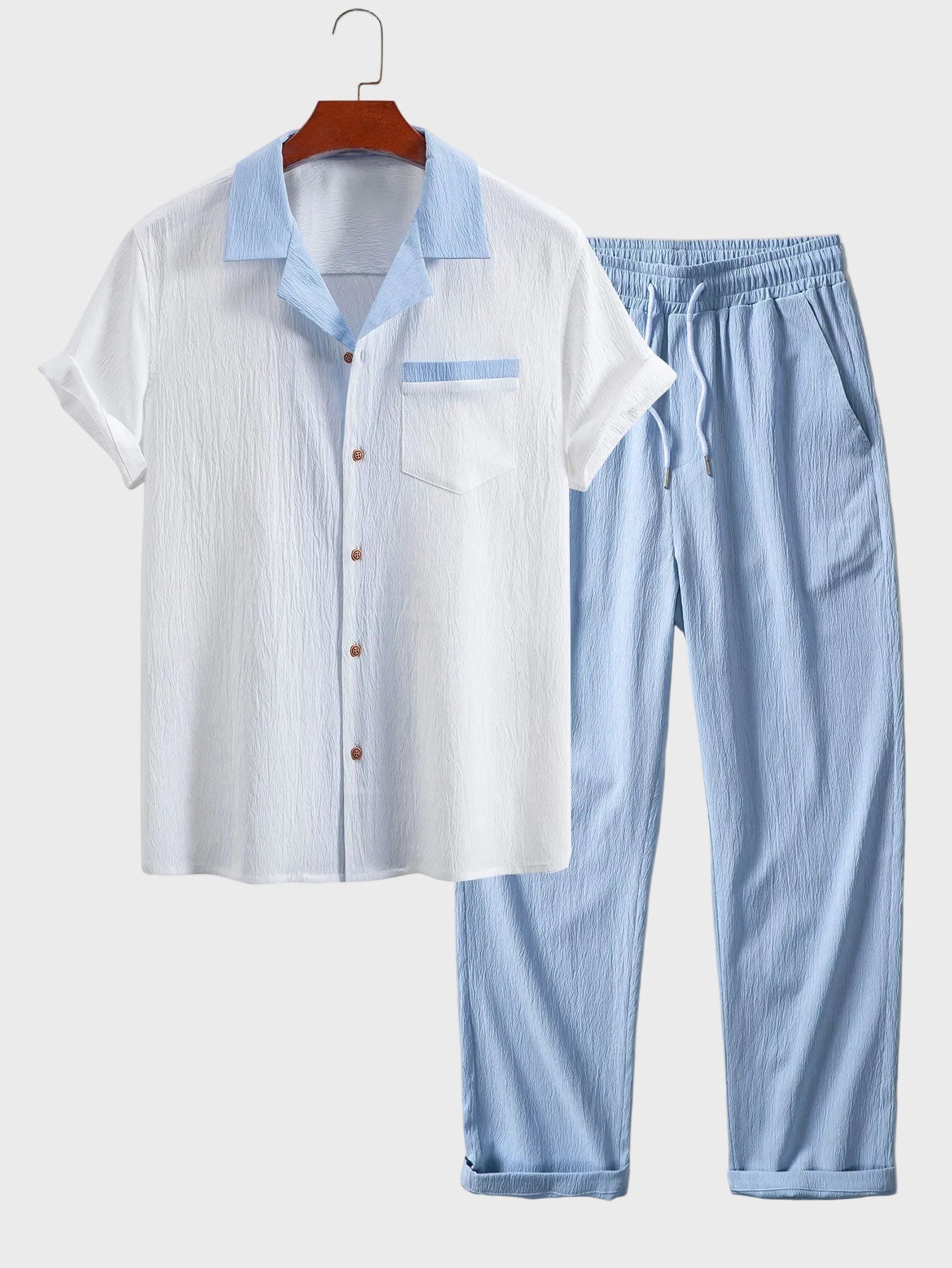 Fernando - Camisa cubana con contraste texturizado y pantalones de corte recto