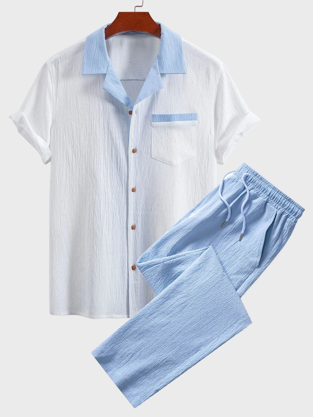 Fernando - Camisa cubana con contraste texturizado y pantalones de corte recto