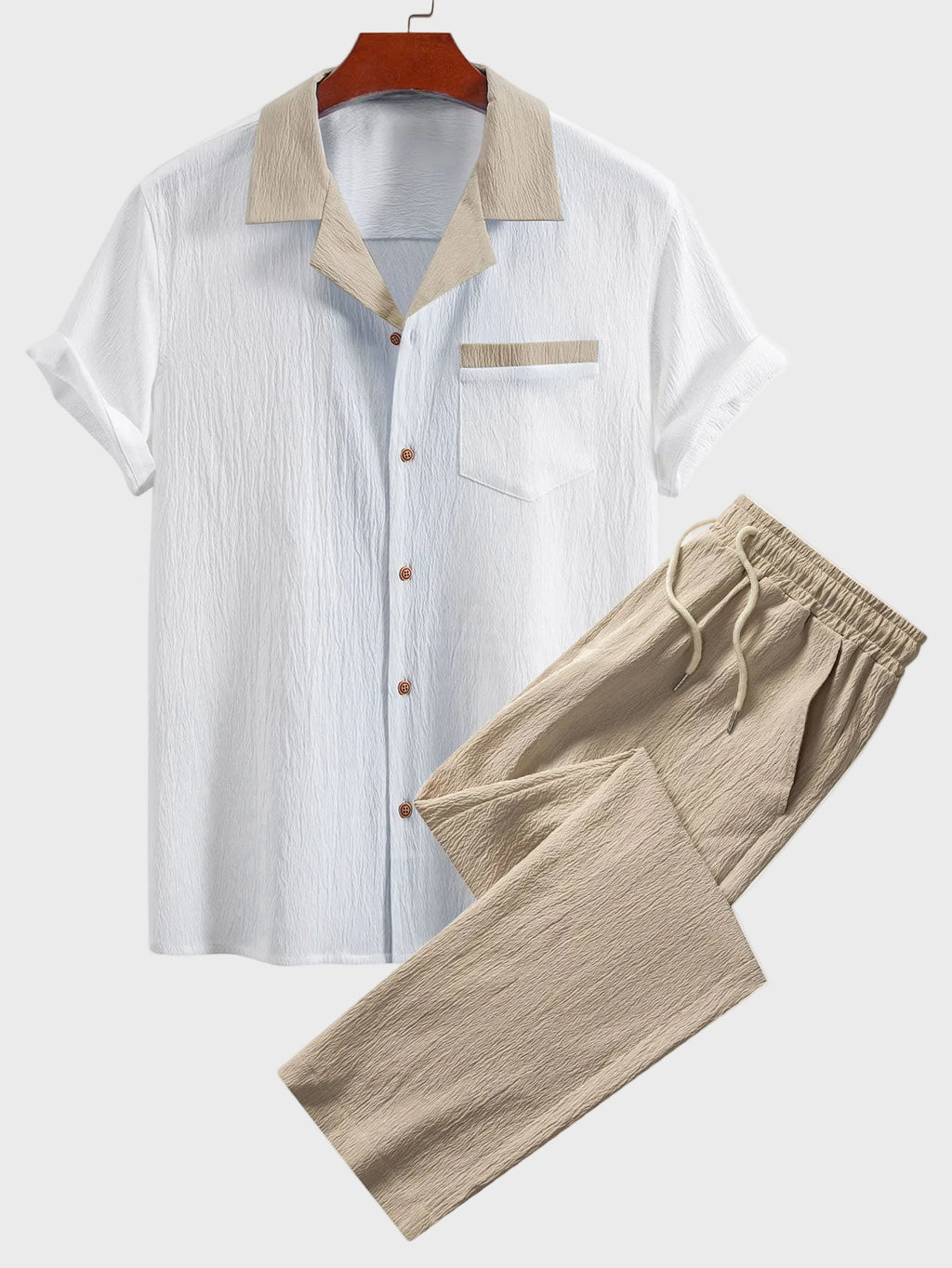 Fernando - Camisa cubana con contraste texturizado y pantalones de corte recto