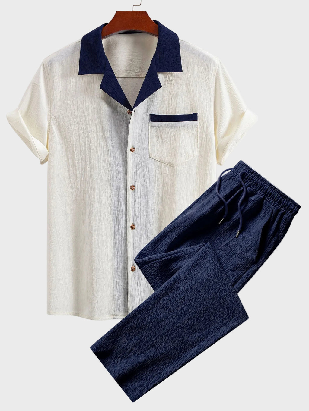 Fernando - Camisa cubana con contraste texturizado y pantalones de corte recto