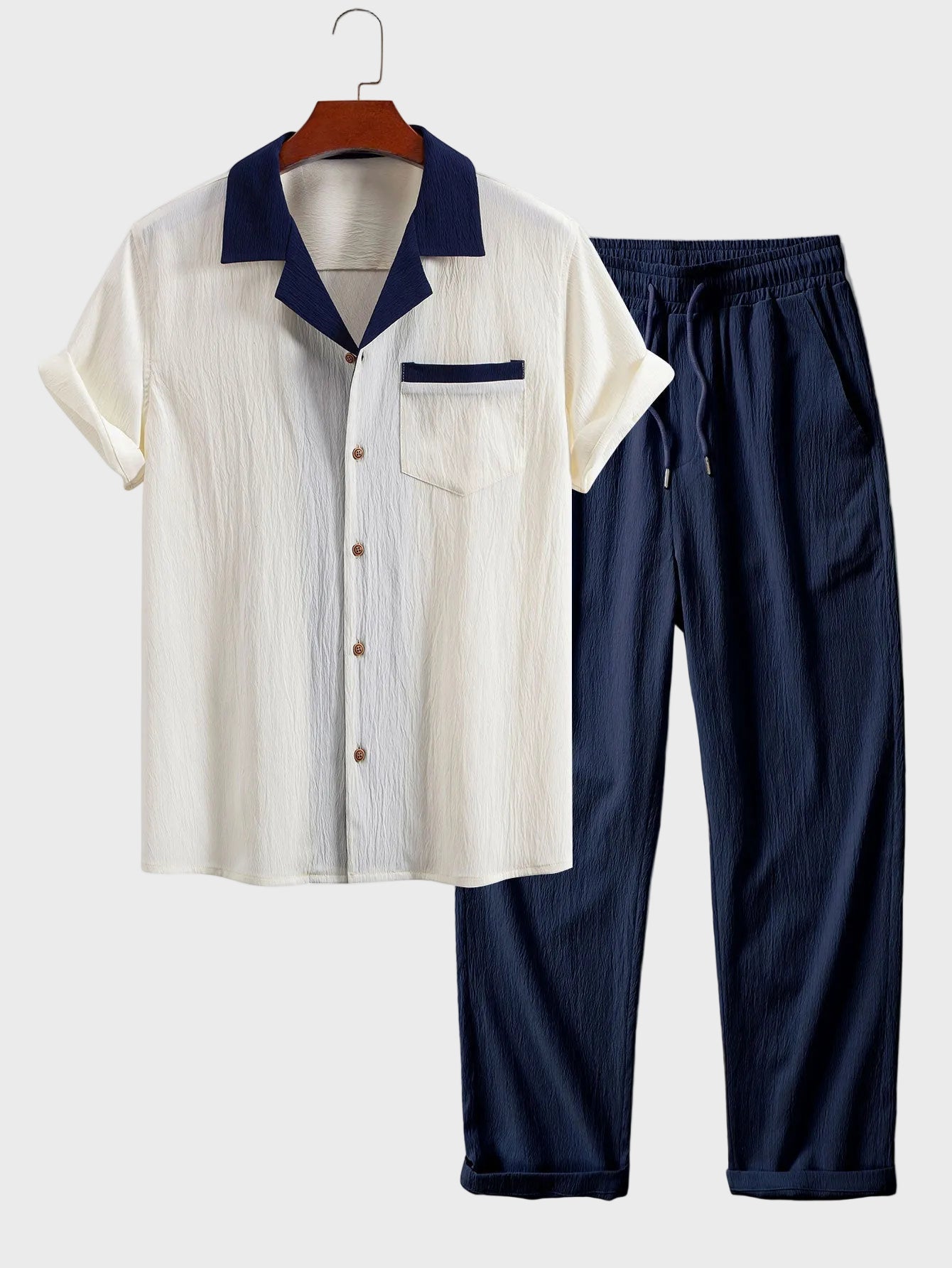 Fernando - Camisa cubana con contraste texturizado y pantalones de corte recto