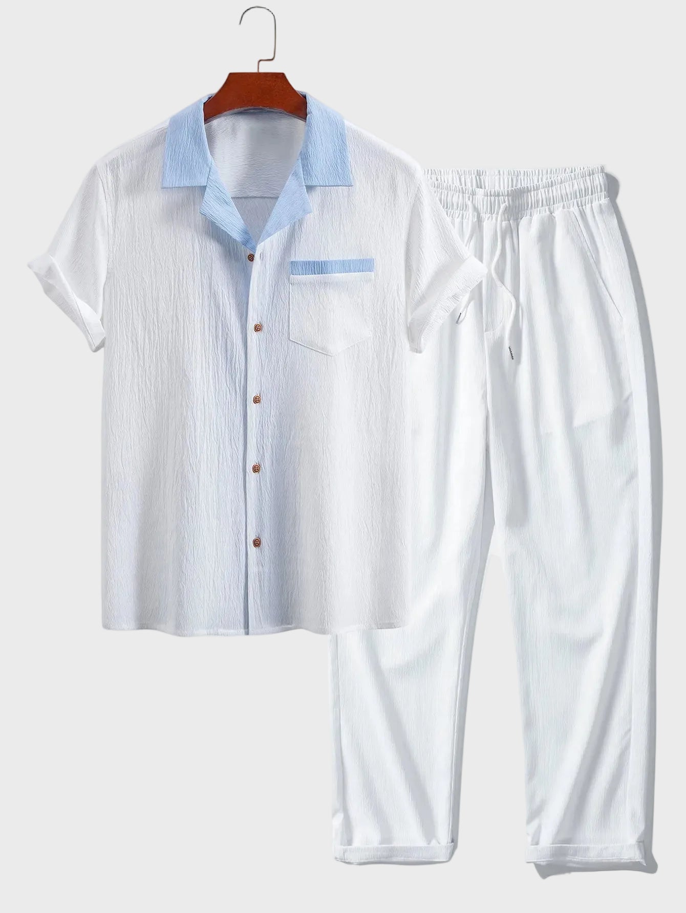 Fernando - Camisa cubana con contraste texturizado y pantalones de corte recto