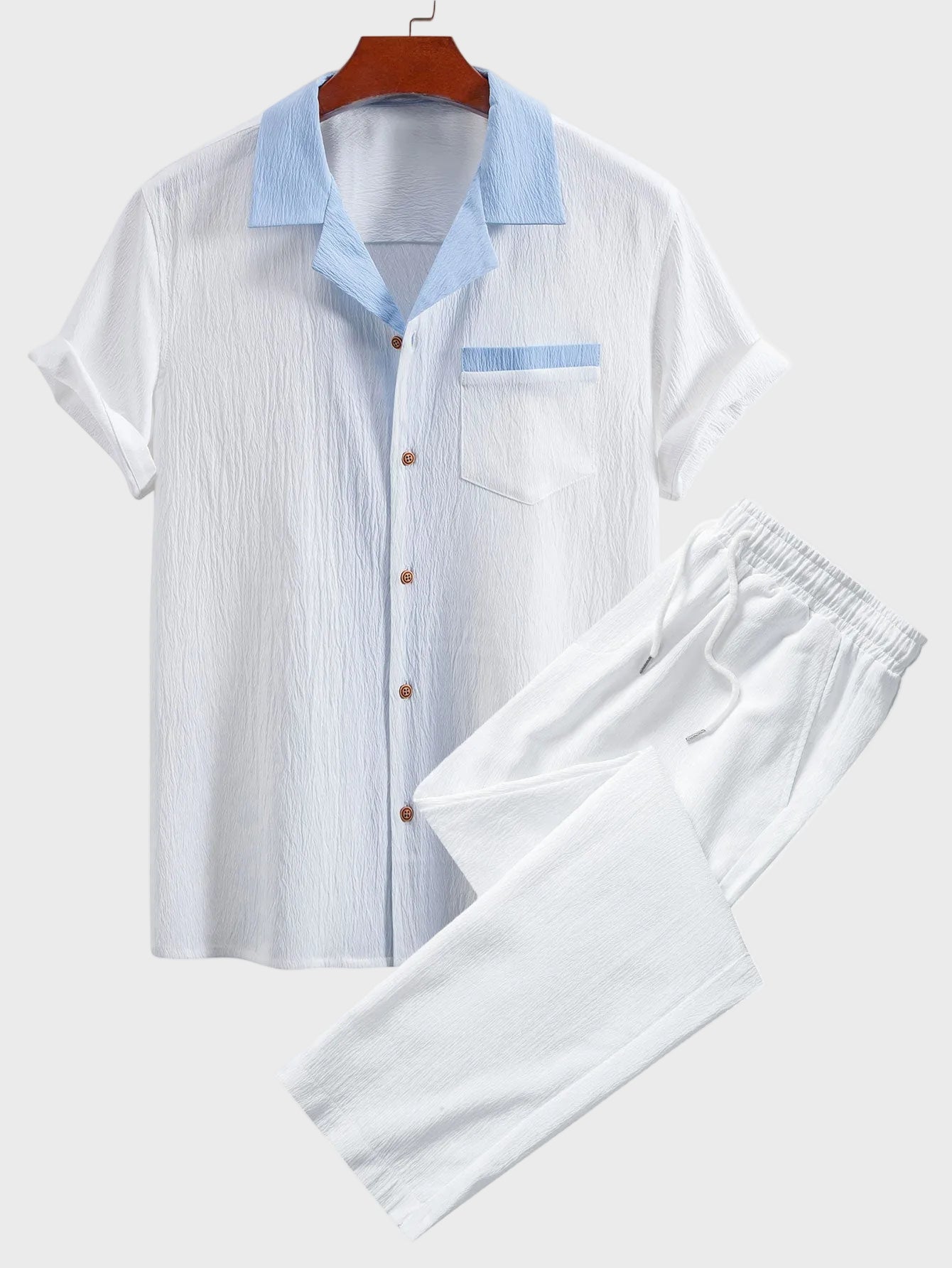 Fernando - Camisa cubana con contraste texturizado y pantalones de corte recto