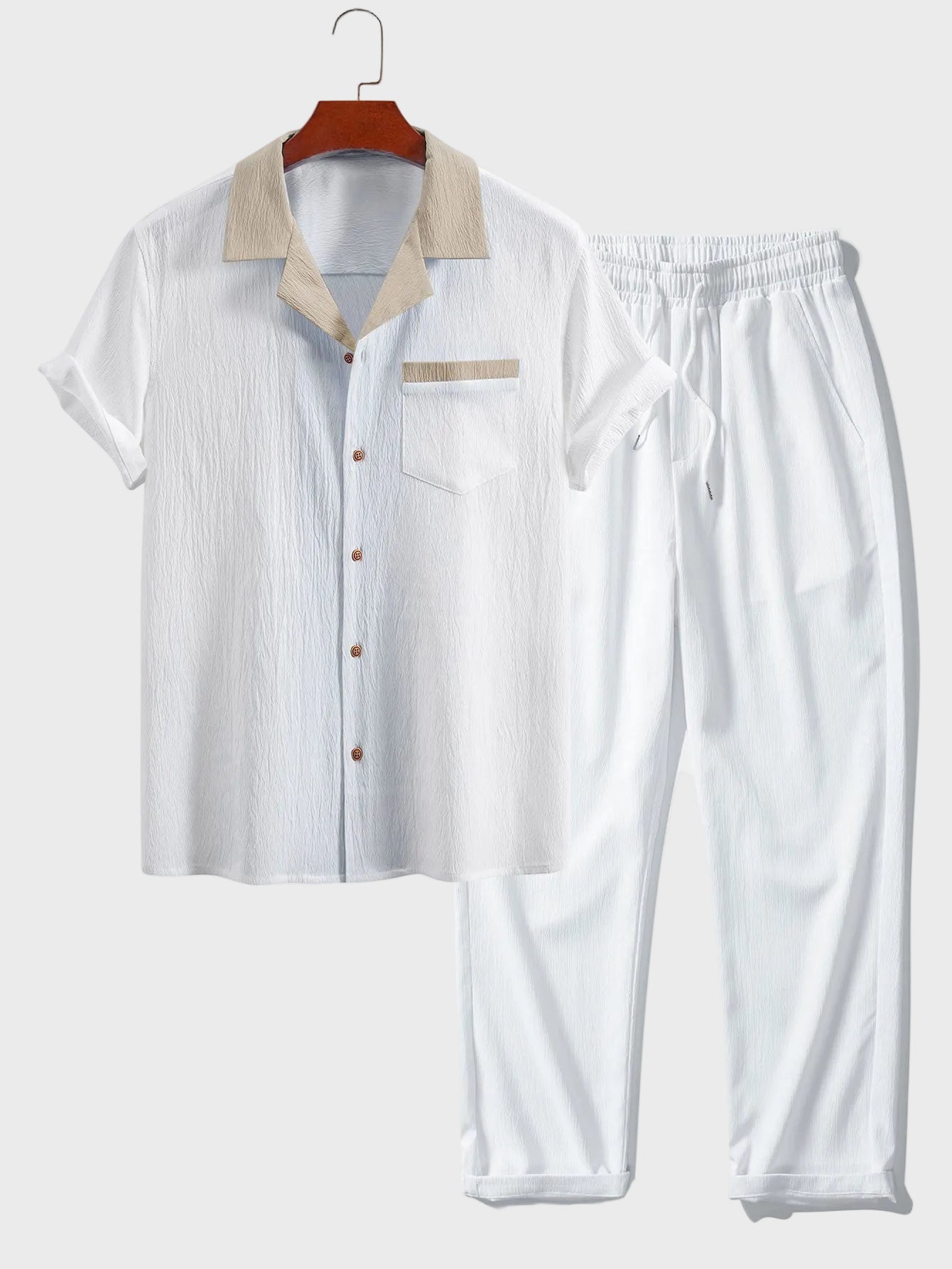 Fernando - Camisa cubana con contraste texturizado y pantalones de corte recto