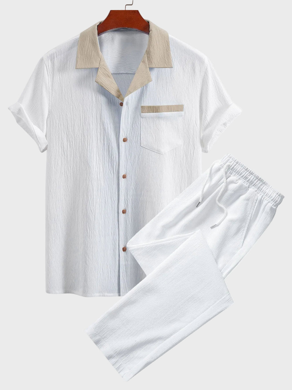 Fernando - Camisa cubana con contraste texturizado y pantalones de corte recto