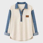 Susana - Camisa Urbana con Detalles Denim y Cuello con Botones