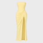 Vero - Vestido largo amarillo sin tirantes con abertura