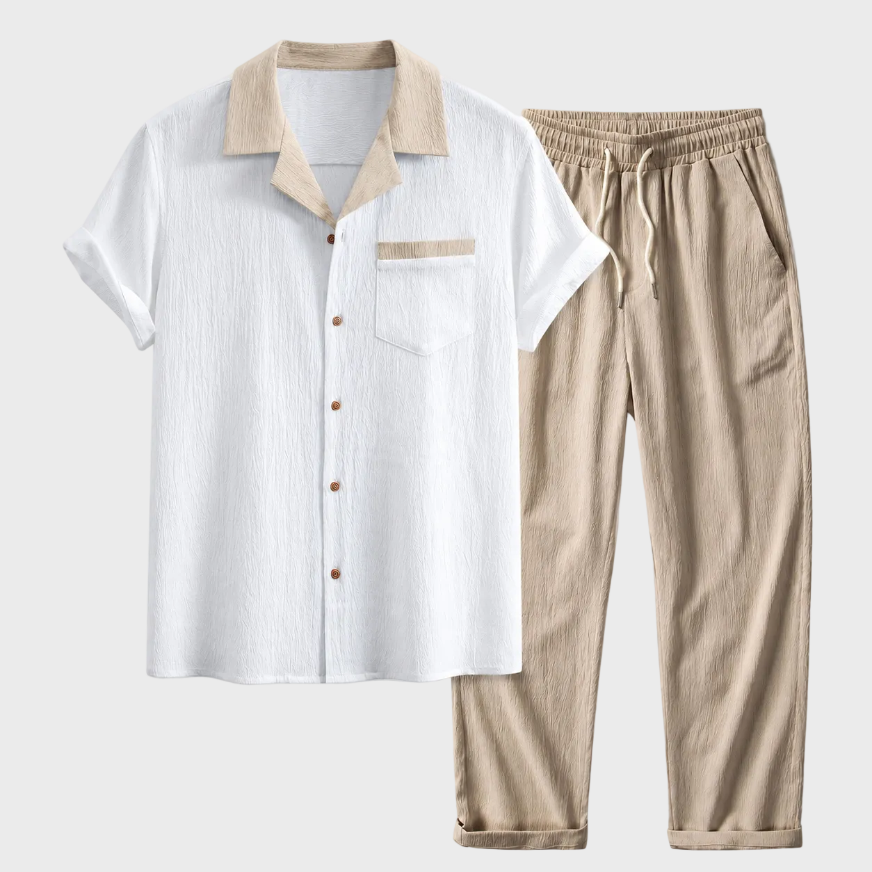 Fernando - Camisa cubana con contraste texturizado y pantalones de corte recto