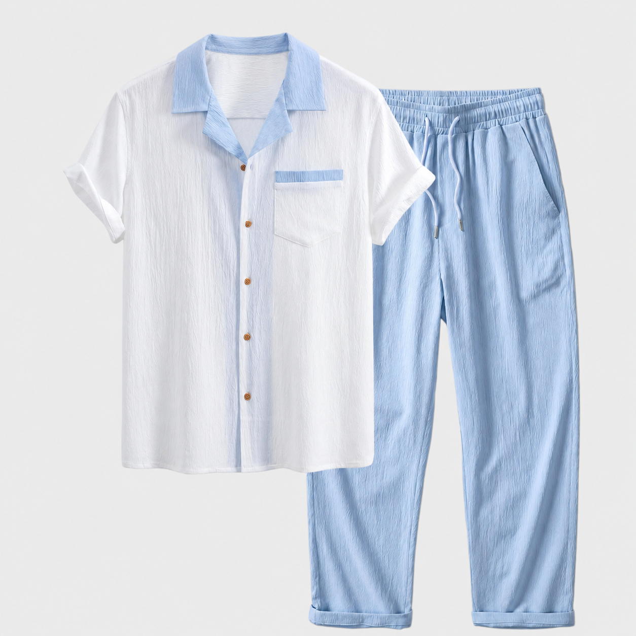 Fernando - Camisa cubana con contraste texturizado y pantalones de corte recto