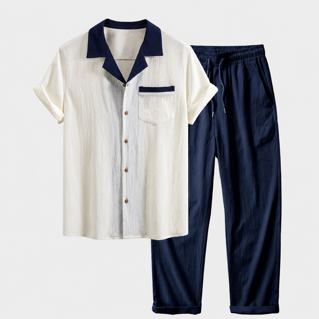 Fernando - Camisa cubana con contraste texturizado y pantalones de corte recto