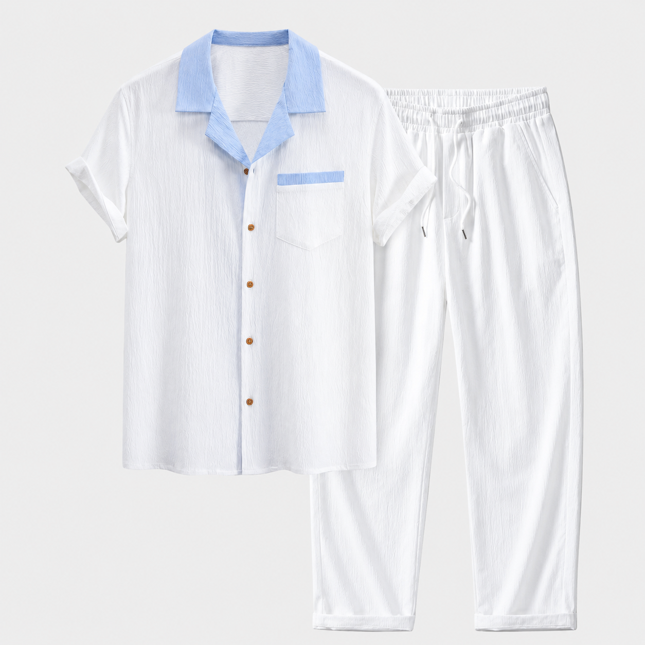 Fernando - Camisa cubana con contraste texturizado y pantalones de corte recto