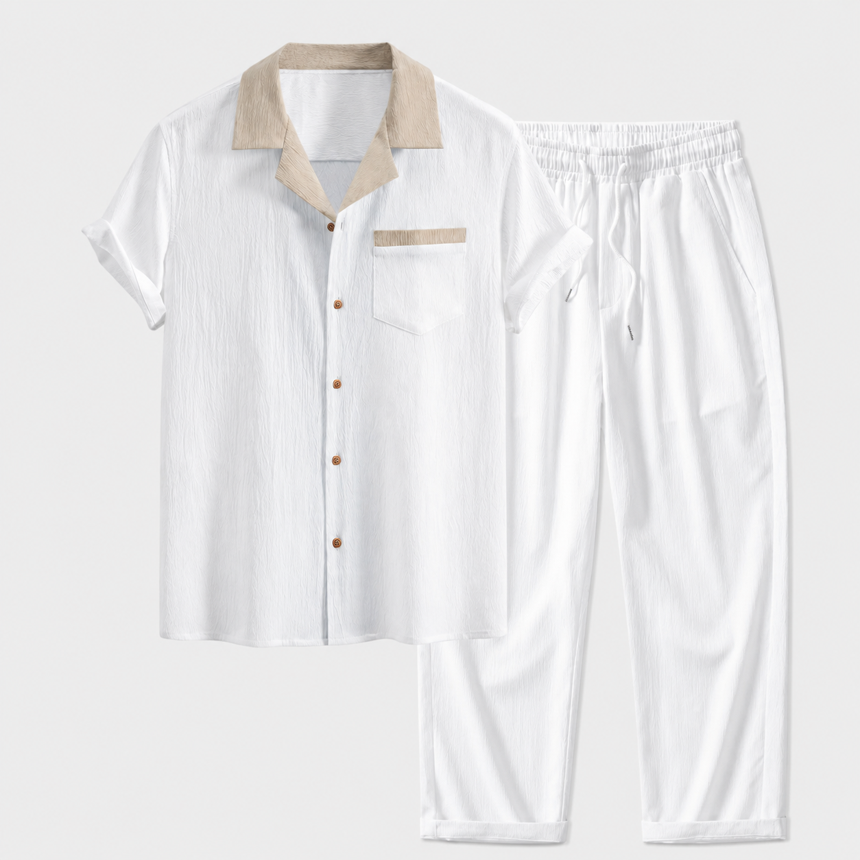 Fernando - Camisa cubana con contraste texturizado y pantalones de corte recto