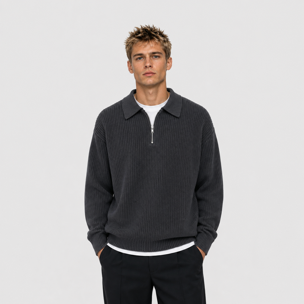 Mario - Jersey de punto para hombre Negro Acogedor