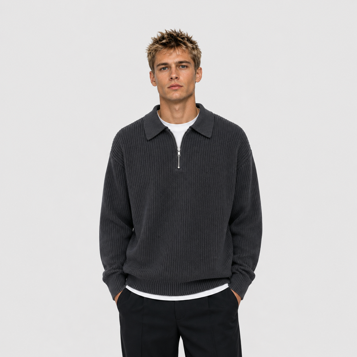Mario - Jersey de punto para hombre Negro Acogedor