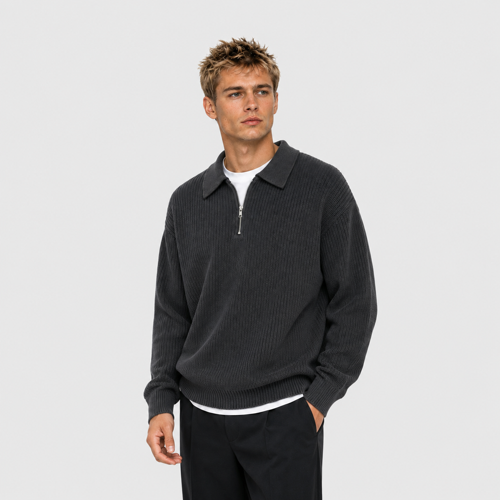 Mario - Jersey de punto para hombre Negro Acogedor