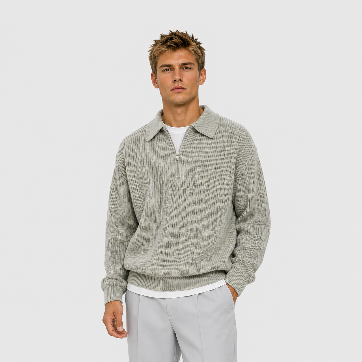 Mario - Jersey de punto para hombre Negro Acogedor
