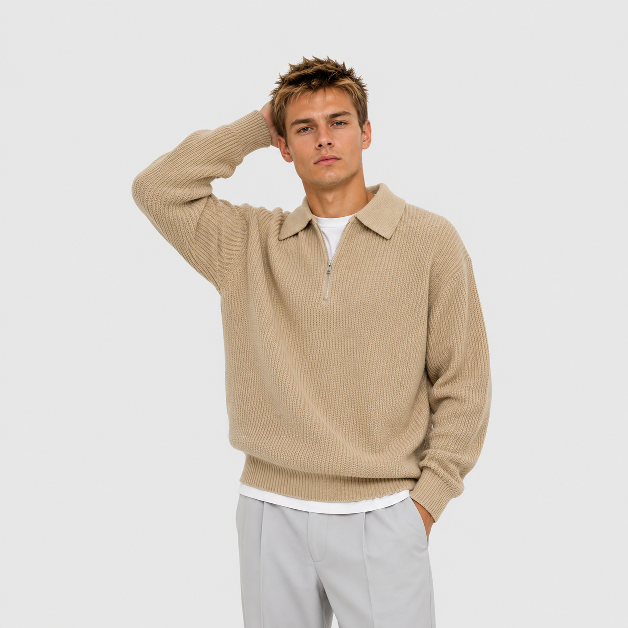 Mario - Jersey de punto para hombre Negro Acogedor