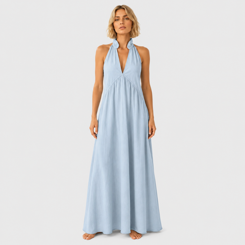 Clara - Vestido largo con cuello alto abierto sin mangas