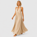 Clara - Vestido largo con cuello alto abierto sin mangas