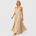 Clara - Vestido largo con cuello alto abierto sin mangas