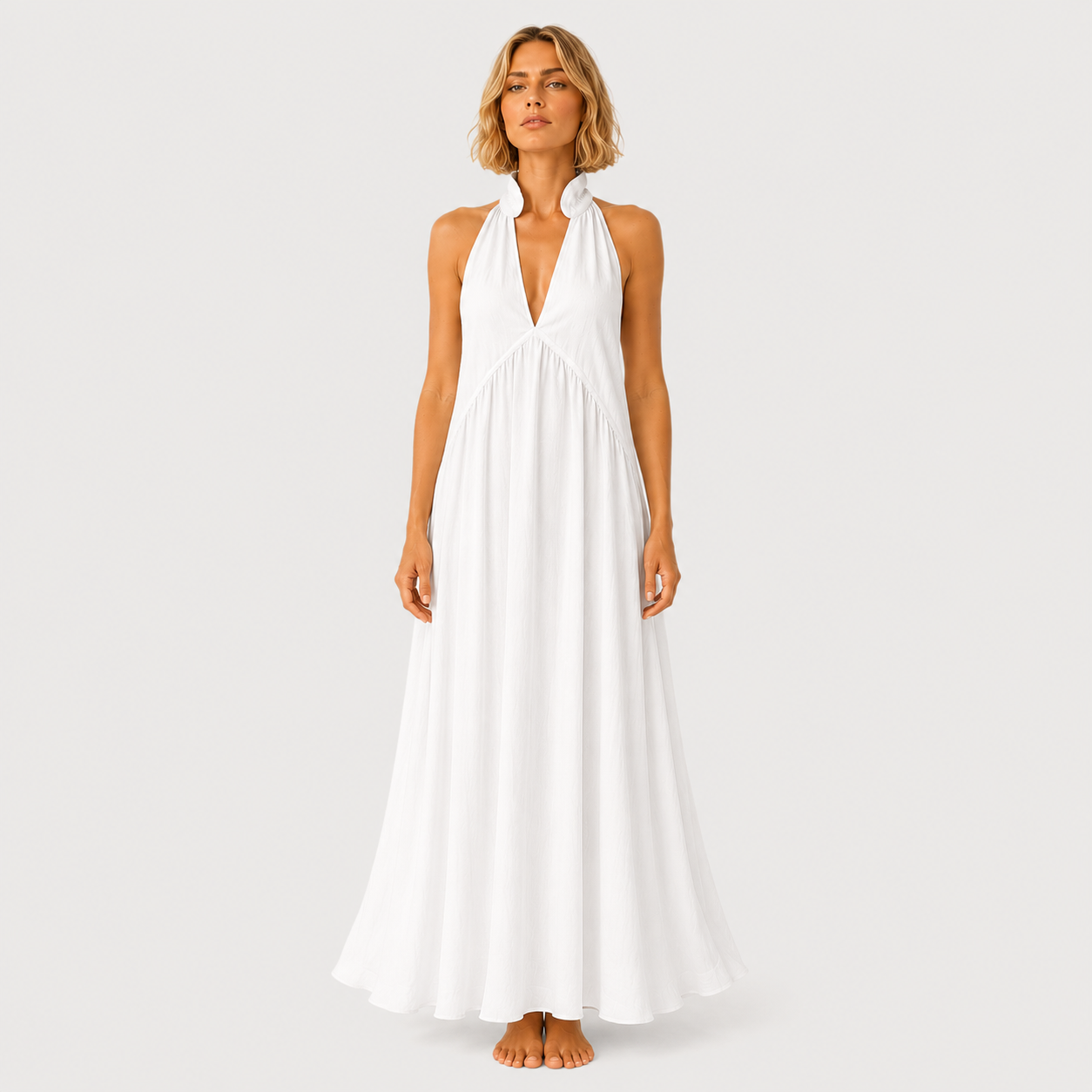 Clara - Vestido largo con cuello alto abierto sin mangas