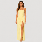 Vero - Vestido largo amarillo sin tirantes con abertura