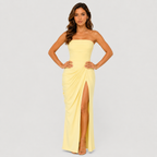 Vero - Vestido largo amarillo sin tirantes con abertura